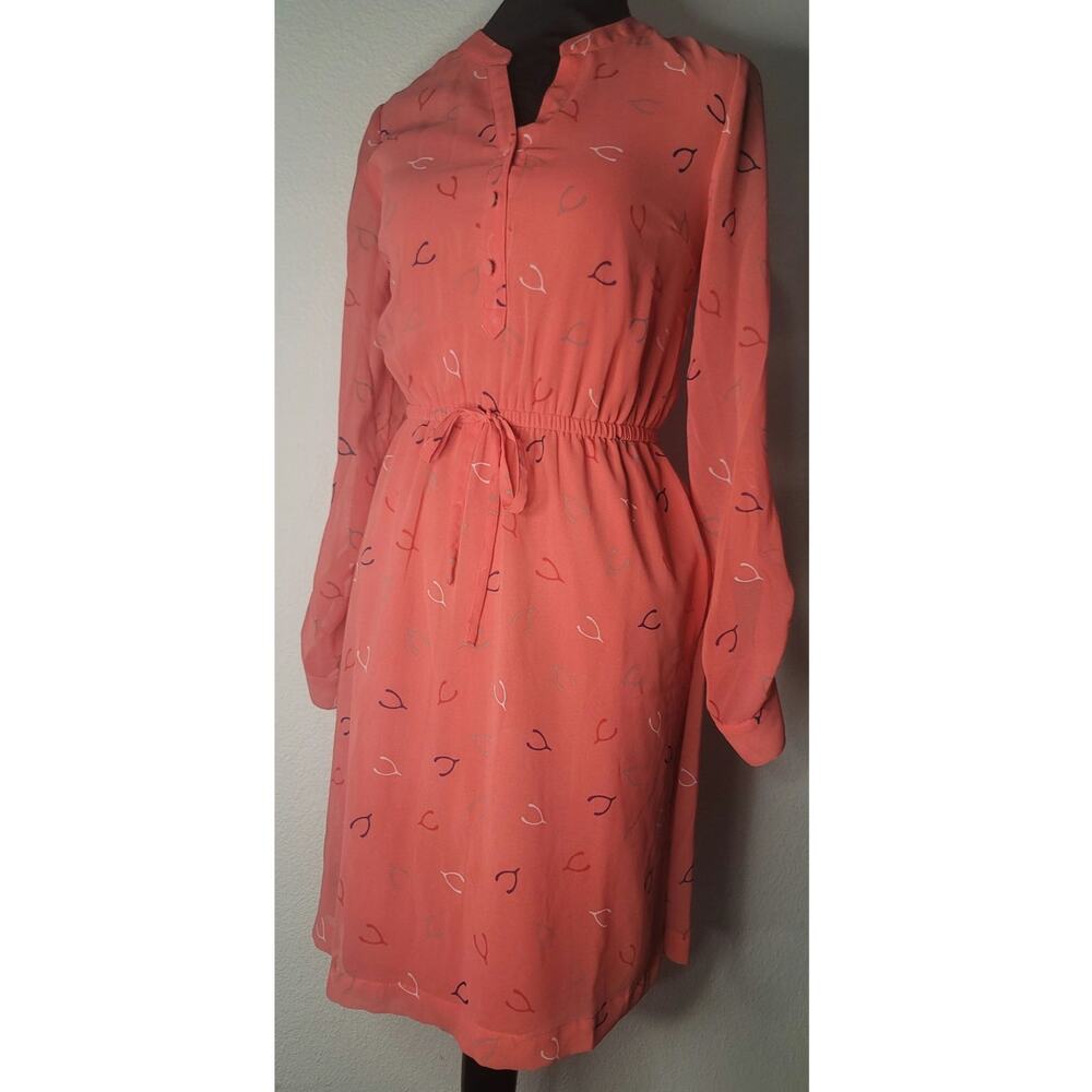 Coral Modcloth "Effortless on Arrival" Shirt Dress Wishbone Pattern Size XS